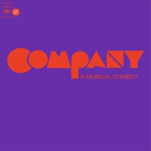 "COMPANY: A MUSICAL COMEDY" in großen, stilisierten roten Buchstaben auf lila Hintergrund.