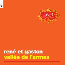 Der Text "rené et gaston vallée de l'armes" steht weiß-gelb auf orange. Logo rechts oben, rot mit gelbem Rahmen.