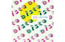 „COLLECTED“ in bunten Großbuchstaben. Bunte, versetzte Buchstaben „DISC“, geometrische Muster im Hintergrund.