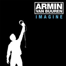 Logo: "ARMIN VAN BUUREN" und "IMAGINE"; eine weiße Silhouette hebt Kopfhörer auf schwarzem Hintergrund.