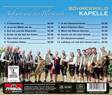 "Auf uns und die Blasmusik" und "Böhmerwald Kapelle" sind groß oben zu lesen. Unten steht eine Musikgruppe in Tracht.