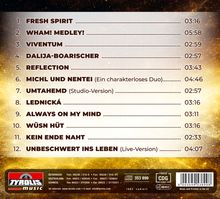 Trackliste mit Titeln und Zeiten auf goldfarbenem Hintergrund. Unten das "Tyrolis Music" Logo mit Kontaktinformationen.