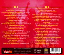 CD 1 und CD 2 Titel und Künstler mit Laufzeiten. Tyrostar Logo unten. Hintergrund: Feiernde Menschen in Rot.