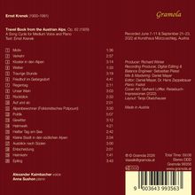 Ernst Krenek, Travel Book from the Austrian Alps, Op. 62 (1929). Ein Zyklus für mittlere Stimme und Klavier. 20 Tracks gelistet.