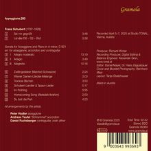 Enthält Titel und Zeitangaben von Musikstücken von Franz Schubert, Künstlernamen und Aufnahmeinformationen.