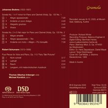 Johannes Brahms, Robert Schumann. Sonata No. 1, Sonata No. 2, Four Pieces. Gramola Logo, Musikdetails, Uhrzeiten.