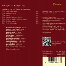 Ein rotes Cover mit Text: Wolfgang Amadeus Mozart, Serenade Nr. 10, K. 361. Liste der Musikstücke, Interpreten und QR-Code.
