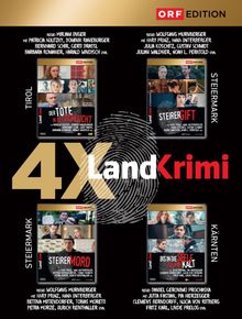 "4X LandKrimi" in großer Schrift, umgeben von vier Filmpostern aus Tirol, Steiermark und Kärnten.