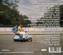 Trackliste von 01 bis 24 mit Künstler- und Songnamen. Zwei Personen fahren auf einem blauen Roller.