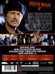 "DEATH WISH 2" in roter Schrift oben. Text beschreibt Vergeltungsgeschichte. Unten Laufzeit, Bildformat, und FSK 18 Hinweis.