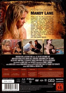 Cover für "All The Boys Love Mandy Lane". Text beschreibt Handlung: Mandy ist beliebt, ein Ausflug wird zum Albtraum. Logos unten.