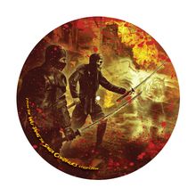 "From the Wu-Tang The Saga Continues Collection." Zwei Ninja mit Schwertern, umgeben von roten und gelben Farben, dramatische Szene.