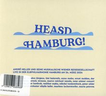 HEASD HAMBURG! André Heller, Live Elbphilharmonie Hamburg, 24. März 2024. Beige Hintergrund, blaue Wellenlinie.