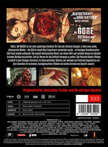 Texte: "BLUTGETRÄNKT UND GORETASTISCH" und "IN GORE ERTRINKEN"; Beschreibung eines sehr blutigen Horrorslashers.