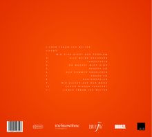 Rote Fläche mit weißer Schrift. Album "LIEBER TRÄUM ICH WEITER" von COSMO mit elf Liedtiteln, Logos am unteren Rand.