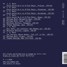 01 J. S. Bach, Cello Suite No.4 in E-Flat Major, Prélude (03:14). Liste von Musikstücken und ihre Dauer. Dunkler Hintergrund.