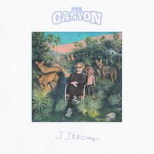 "The Canyon" oben und "J. JEROME87" unten. Eine Illustration zeigt eine Person im Garten, umgeben von Tieren und Pflanzen.