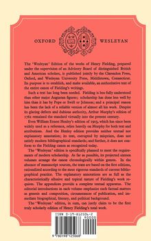 Oxford und Wesleyan Logo. Text über die 'Wesleyan' Ausgabe von Henry Fieldings Werken, veröffentlicht von Clarendon Press.