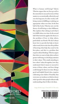 Text über menschliches Wohlergehen und Erfüllung von Werten. Buntes Muster links. Herausgeber: Oxford University Press.