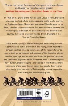 Zitat von William Fotheringham. Text über die Geschichte des Radsports und britische Erfolge. Silhouetten von Radfahrern.