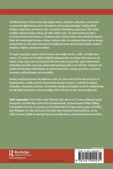 Ein grüner Hintergrund mit weißem Text beschreibt, wie digitale Lernsysteme und KI die Klimabildung verbessern können. Ein Logo von Routledge ist unten links.