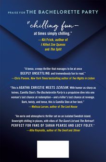 Lob für "The Bachelorette Party": Spannender Thriller, "chilling fun". Agatha Christie trifft Scream, ideal für Fans von Pearse und Foley.