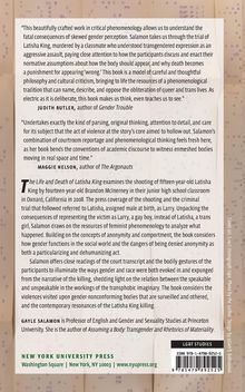 Zitate von Judith Butler und Maggie Nelson über ein Buch zu Latisha King. Details zu Gewalt und Geschlechterwahrnehmung. New York University Press.