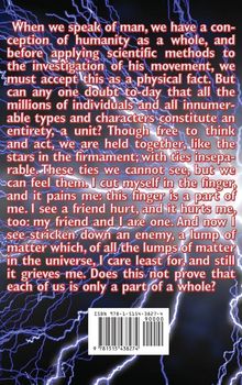 Text über die Einheit der Menschheit und ihre untrennbaren Verbindungen. Hintergrund: Blitze und ein dramatisches Lichtspiel.