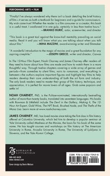 Rückseite eines Buches über Filmgeschichte. Zitate und Lob von mehreren Autoren. Autoreninformationen: Noah Charney, James Charney.