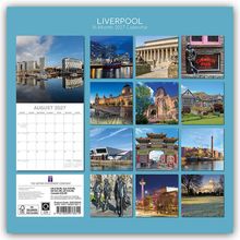 "Liverpool 16-Month 2027 Calendar" oben. Monat August 2027 unten links. 13 Fotos von Sehenswürdigkeiten.