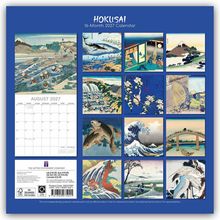"Hokusai 16-Month 2027 Calendar. AUGUST 2027. Verschiedene traditionelle japanische Kunstwerke."