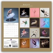 "Ballet, 16-Month 2027 Calendar, August 2027" zeigt Balletttänzer in verschiedenen lebhaften Posen und Farben.