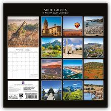 Text: "SOUTH AFRICA 16-Month 2027 Calendar", "AUGUST 2027". Verschiedene Landschaftsbilder und Tiere.