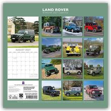 "LAND ROVER 16-Month 2027 Calendar. AUGUST 2027." Fotos von verschiedenen Land Rover Modellen.