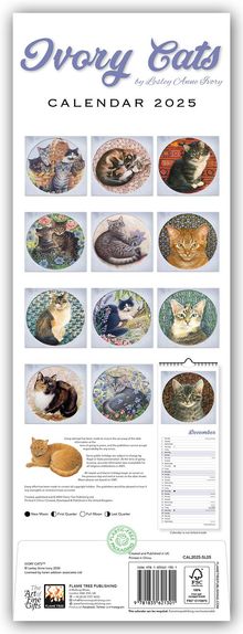 Lesley Anne: Ivory Cats - Gemalte Katzen - Slimline-Kalender 2025, Kalender