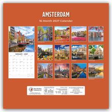 "AMSTERDAM. 16-Month 2027 Calendar. Bilder von Grachten und Blumen, Kalenderblatt Januar 2027, strahlende Farben, Titelbilder."