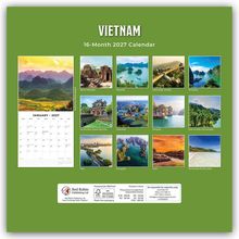 "VIETNAM, 16-Month 2027 Calendar. Bilder von Landschaften und Wahrzeichen, mit Monatsübersicht links."