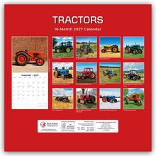 "TRACTORS", "16-Month 2027 Calendar". Fotos von zwölf verschiedenen Traktoren sowie ein Monatskalender für Januar 2027.