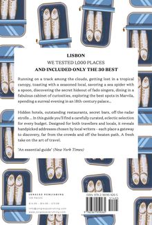 "Lisbon: We tested 1,000 places and included only the 30 best." Illustration von Sardinen in offenen Blechdosen.