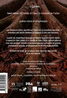 Texte überlagern ein Baumwurzelbild: Titel "Cypres," Werke von Henri Simon, Komposition von Patrick Leterme.