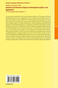 Text: Geometric and Harmonic Analysis on Homogeneous Spaces and Applications. Gelbe Buchrückseite mit Text.