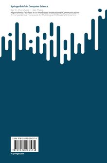 Buchtitel: "Algorithmic Fairness in AI-Mediated Institutional Communication". Abstrakte blaue Grafik mit weißen Formen.
