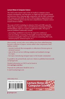 Der Text beschreibt die "Lecture Notes in Computer Science" (LNCS), eine Serie, die aktuelle Forschungsergebnisse in Informatik veröffentlicht. Enthalten sind Tagungsberichte, Monographien und thematische Subreihen. Detaillierte Infos unter springer.com/lncs. ISSN 0302-9743 und ISBN 978-3-032-35575-1 sind angegeben. Unten links ein Logo und Barcode.