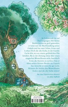 In Schönrinde ist viel Zeit vergangen. Illustration mit einem Fuchs und einem großen, bewachsenen Baum mit Häuschen.