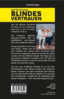 Oben steht "Kristian Kapp". Darunter in Gelb "Jeff Tomlinson BLINDES VERTRAUEN". Auf der rechten Seite ist ein Foto einer lächelnden Familie.