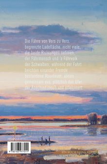 "Oberhalb ein Gedicht über eine Fähre. Unten Links ISBN und Strichcode. Ein Gemälde zeigt einen Fluss bei Sonnenuntergang."