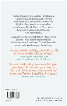 Texte beschreiben Themen wie Lockdowns, Kritik, Klimawandel und Philosophie als Befreiungswerkzeug. Zitate loben Pfaller.