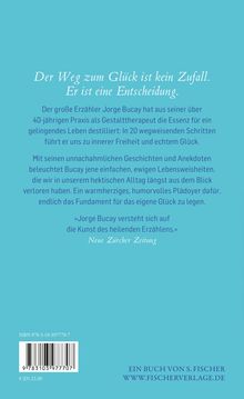 Der Text beschreibt den Weg zum Glück als bewusste Entscheidung mit Geschichten von Jorge Bucay; ISBN und Verlagshinweis unten.