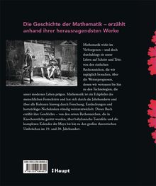"Die Geschichte der Mathematik – erzählt anhand ihrer herausragendsten Werke." Illustration von zwei Personen im Arbeitszimmer.