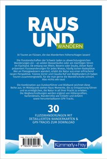 "RAUS UND WANDERN" steht in großen Buchstaben, darunter Informationen über 30 Flusswanderungen in der Schweiz.